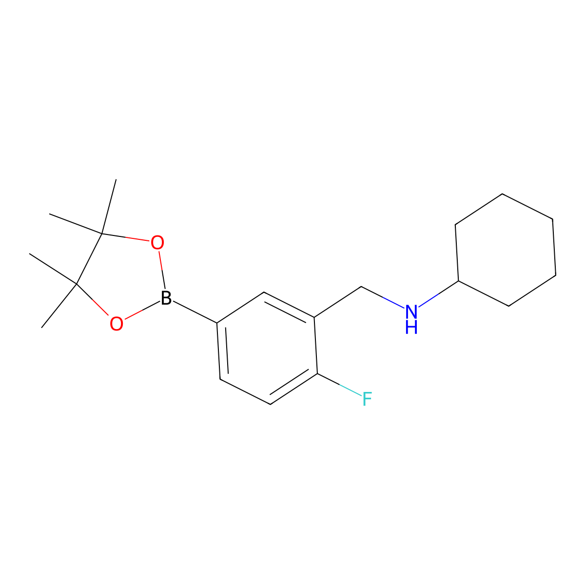 3-(N-Cyclohexylaminomethyl)-4-fluorophenylboronic acid pinacol ester molecular structure, CAS 2377612-04-7