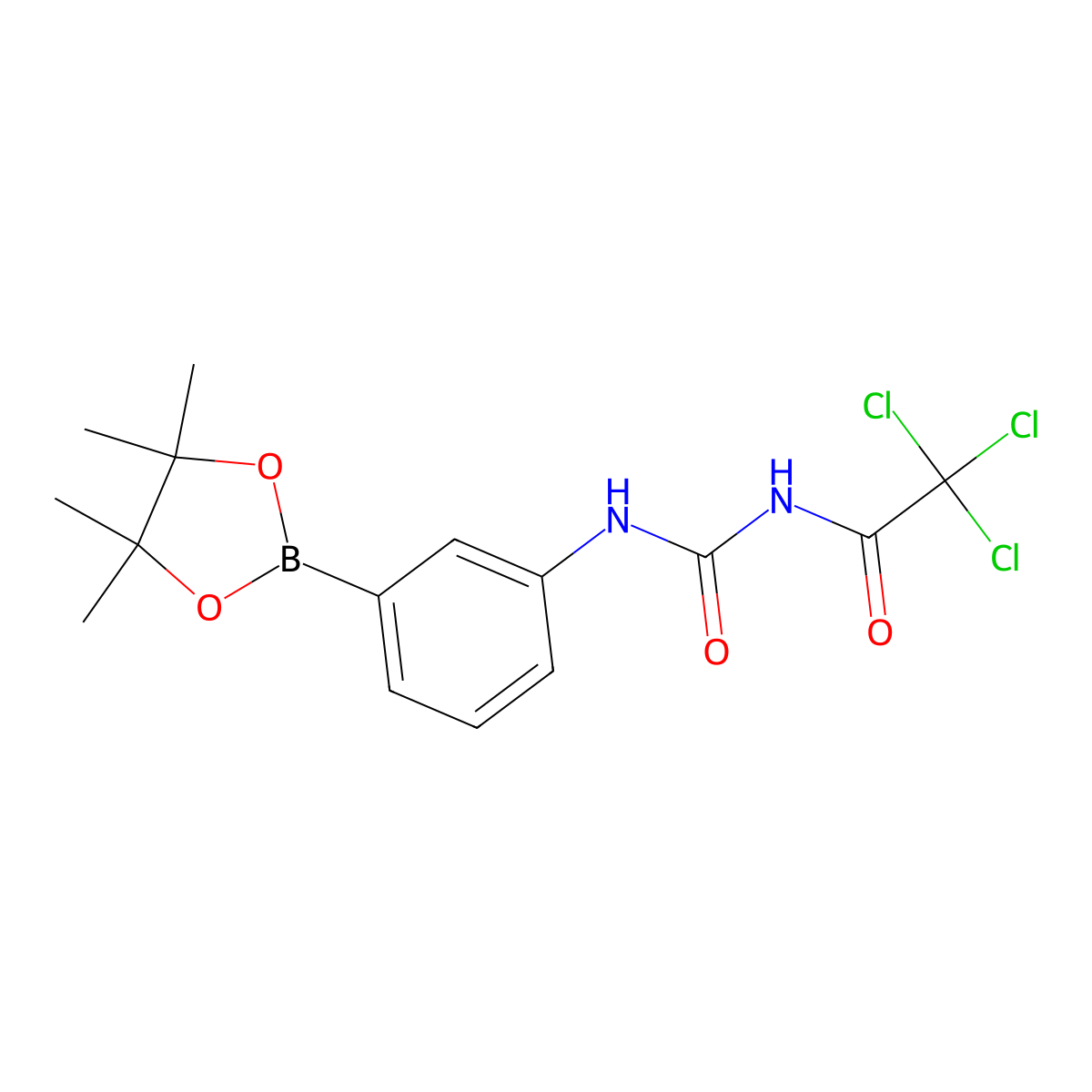 1-[3-(Tetramethyl-1,3,2-dioxaborolan-2-yl)phenyl]-3-(trichloroacetyl)urea molecular structure, CAS 2377612-05-8