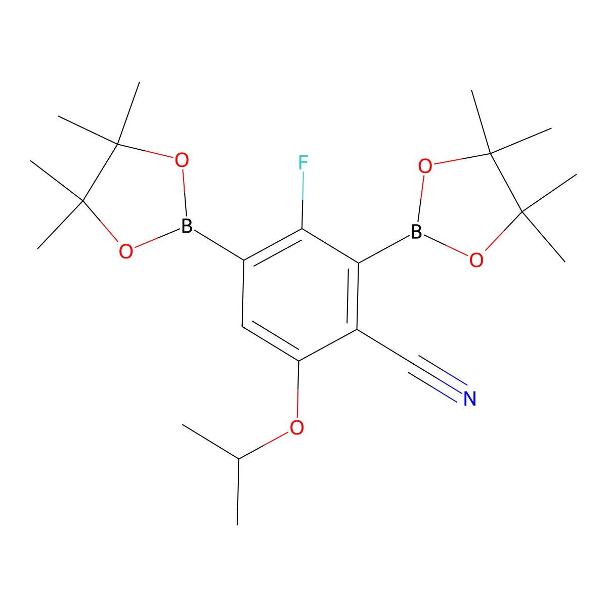 3-Fluoro-6-isopropoxy-2,4-bis(4,4,5,5-tetramethyl-1,3,2-dioxaborolan-2-yl)benzonitrile molecular structure, CAS 2377612-06-9
