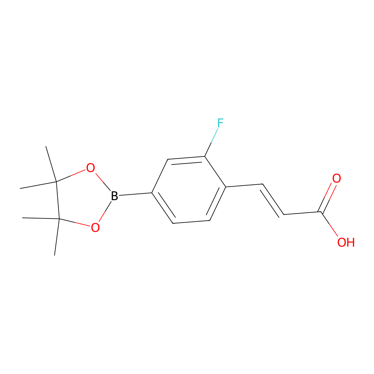 2-Fluoro-4-(tetramethyl-1,3,2-dioxaborolan-2-yl)cinnamic acid molecular structure, CAS 2377612-53-6