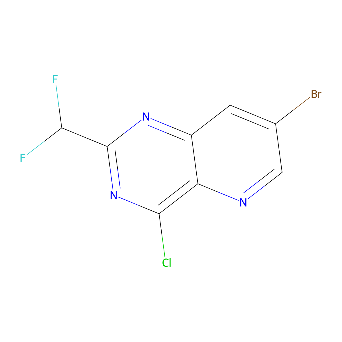 7-Bromo-4-chloro-2-(difluoromethyl)pyrido[3,2-d]pyrimidine molecular structure, CAS 2377656-18-1