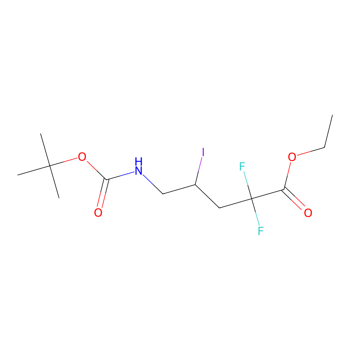 Ethyl5-{[(tert-butoxy)carbonyl]amino}-2,2-difluoro-4-iodopentanoate molecular structure, CAS 2377751-74-9