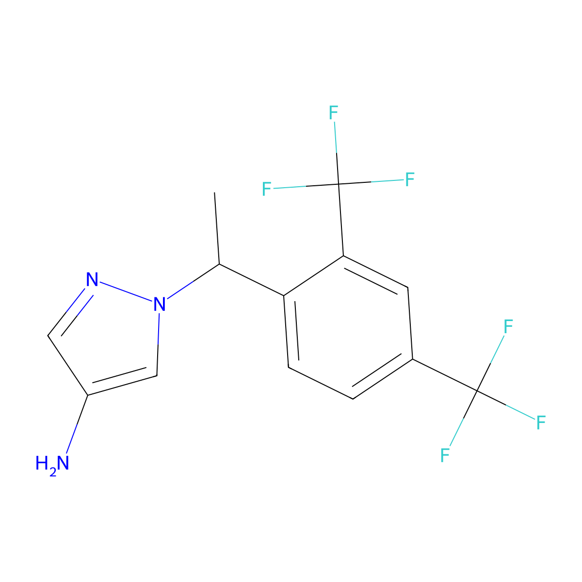 1-(1-(2,4-bis(trifluoromethyl)phenyl)ethyl)-1H-pyrazol-4-amine molecular structure, CAS 2377755-43-4
