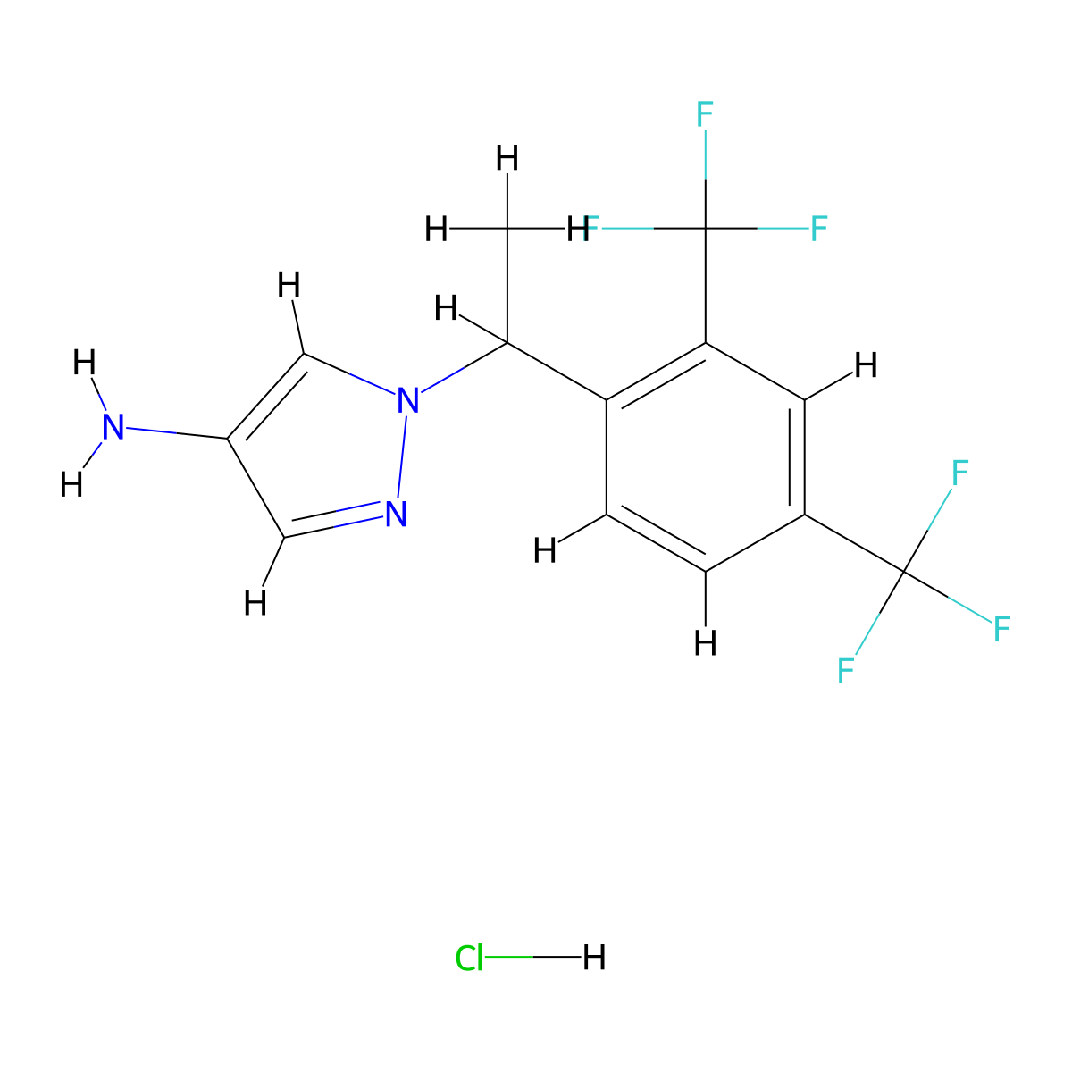 1-{1-[2,4-bis(trifluoromethyl)phenyl]ethyl}-1H-pyrazol-4-amine hydrochloride molecular structure, CAS 2377755-45-6
