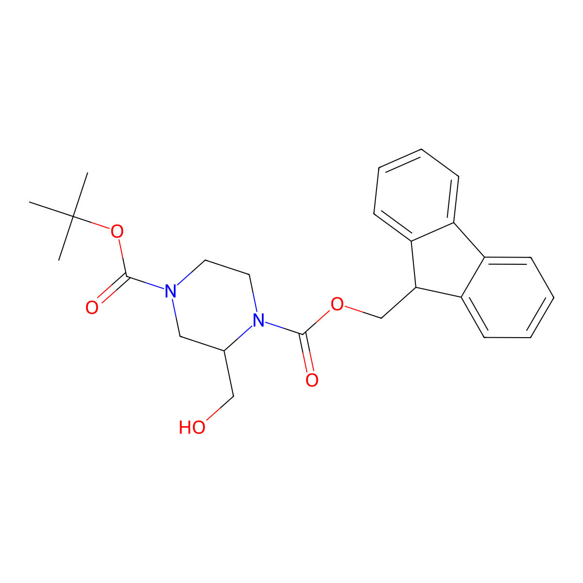 4-tert-butyl 1-(9H-fluoren-9-yl)methyl 2-(hydroxymethyl)piperazine-1,4-dicarboxylate molecular structure, CAS 2377995-30-5