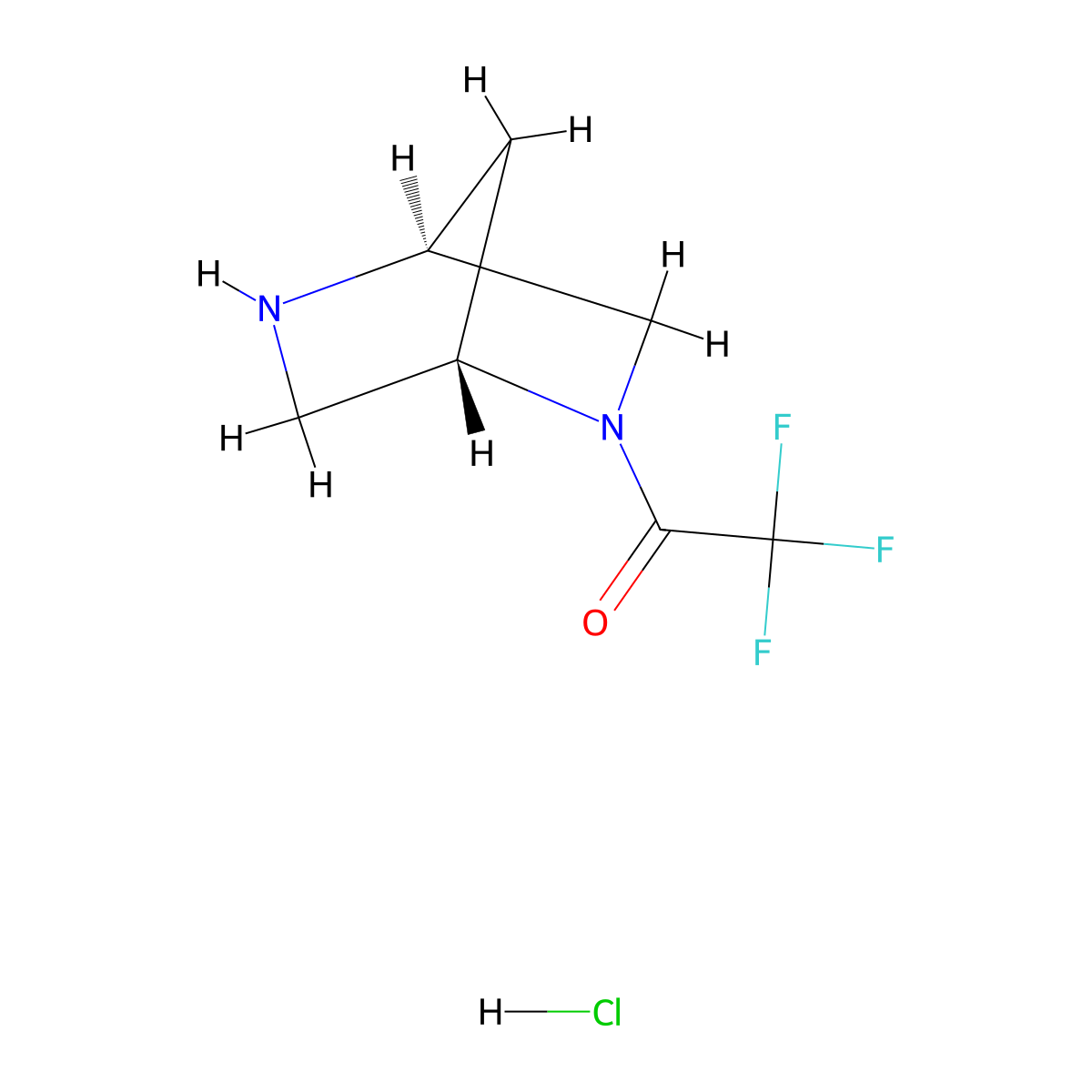 1-((1S,4S)-2,5-diazabicyclo(2.2.1)heptan-2-yl)-2,2,2-trifluoroethan-1-one hydrochloride molecular structure, CAS 2377995-38-3