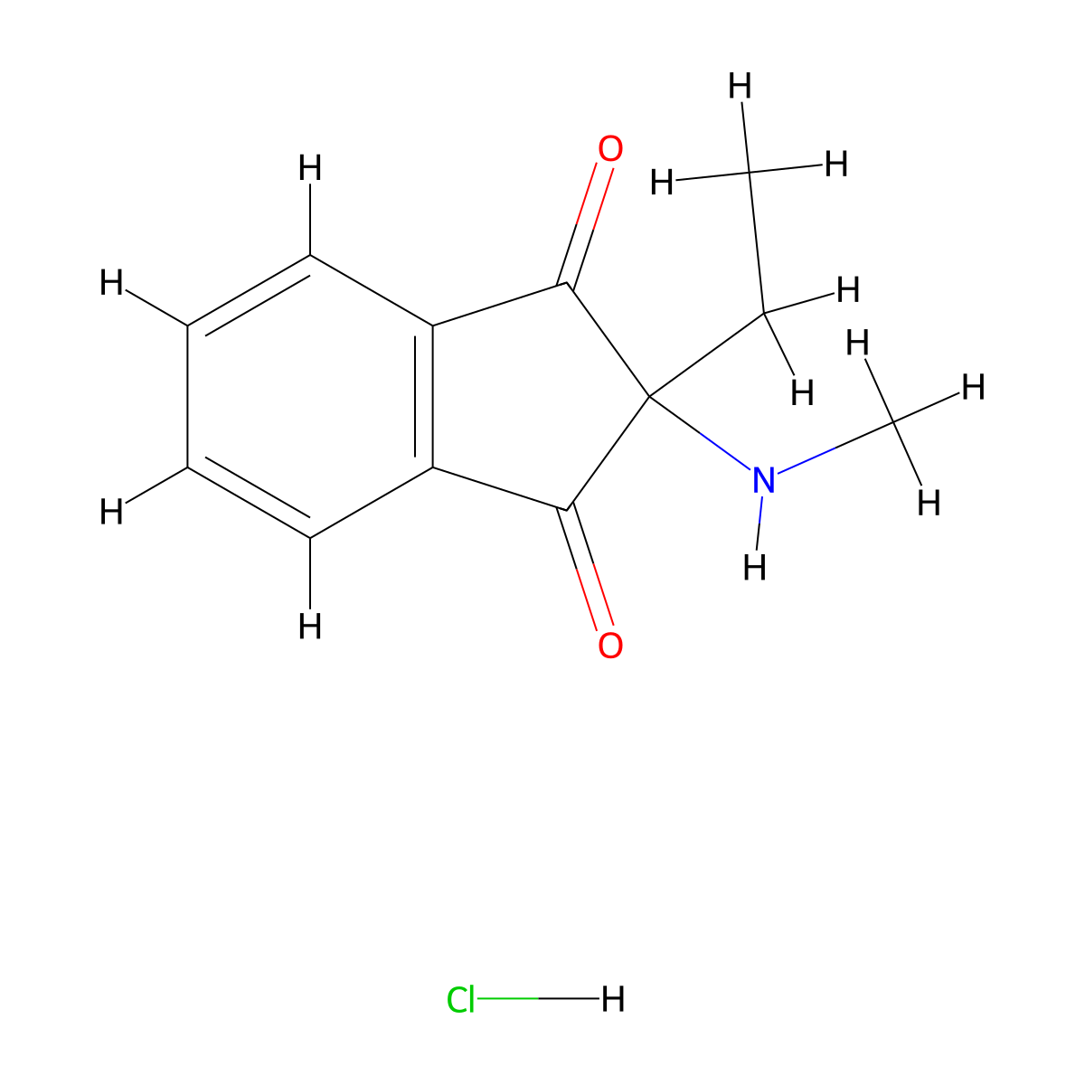 1H-Indene-1,3(2H)-dione, 2-ethyl-2-(methylamino)-, hydrochloride (1:1) molecular structure, CAS 23780-36-1