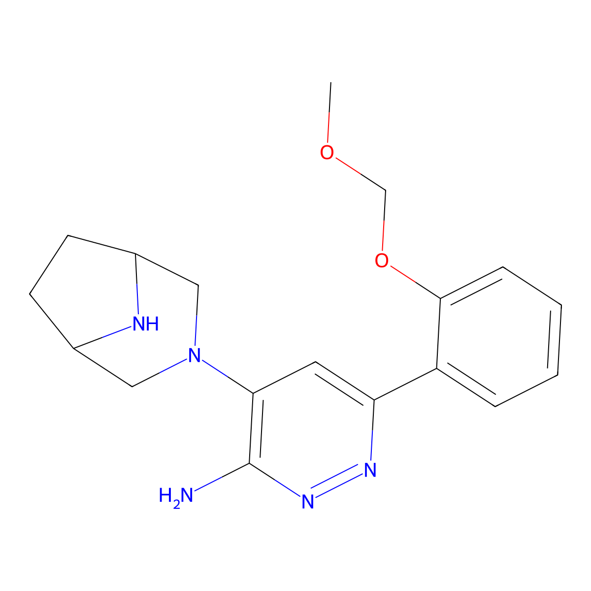 4-(3,8-Diazabicyclo[3.2.1]octan-3-yl)-6-(2-(methoxymethoxy)phenyl)pyridazin-3-amine molecular structure, CAS 2378054-72-7