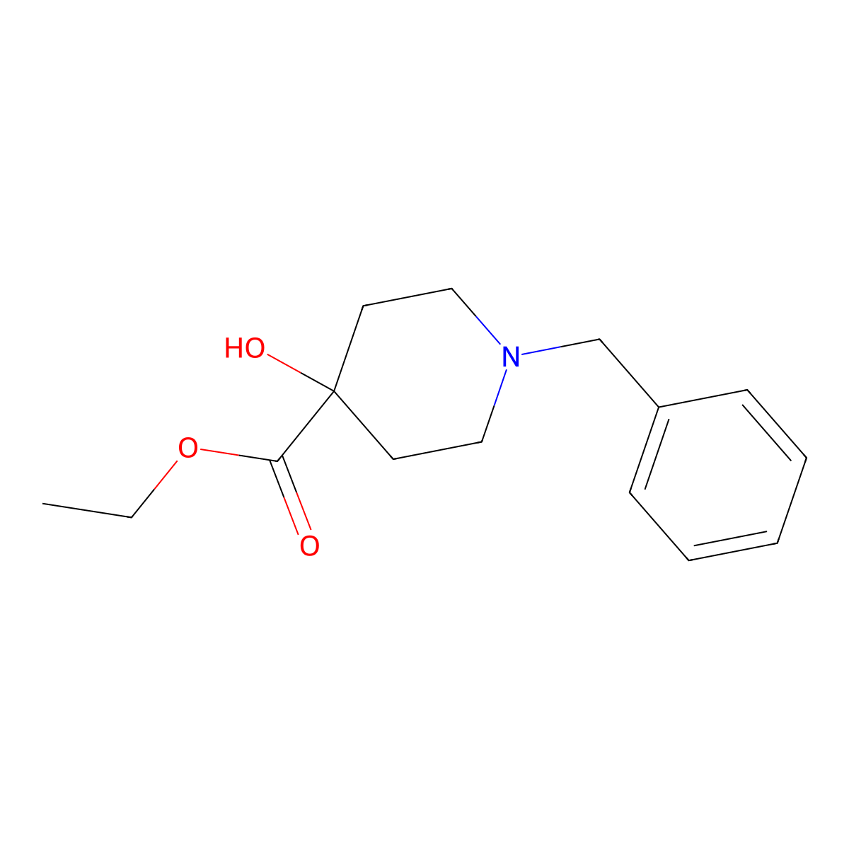 Ethyl 1-benzyl-4-hydroxypiperidine-4-carboxylate molecular structure, CAS 23781-00-2