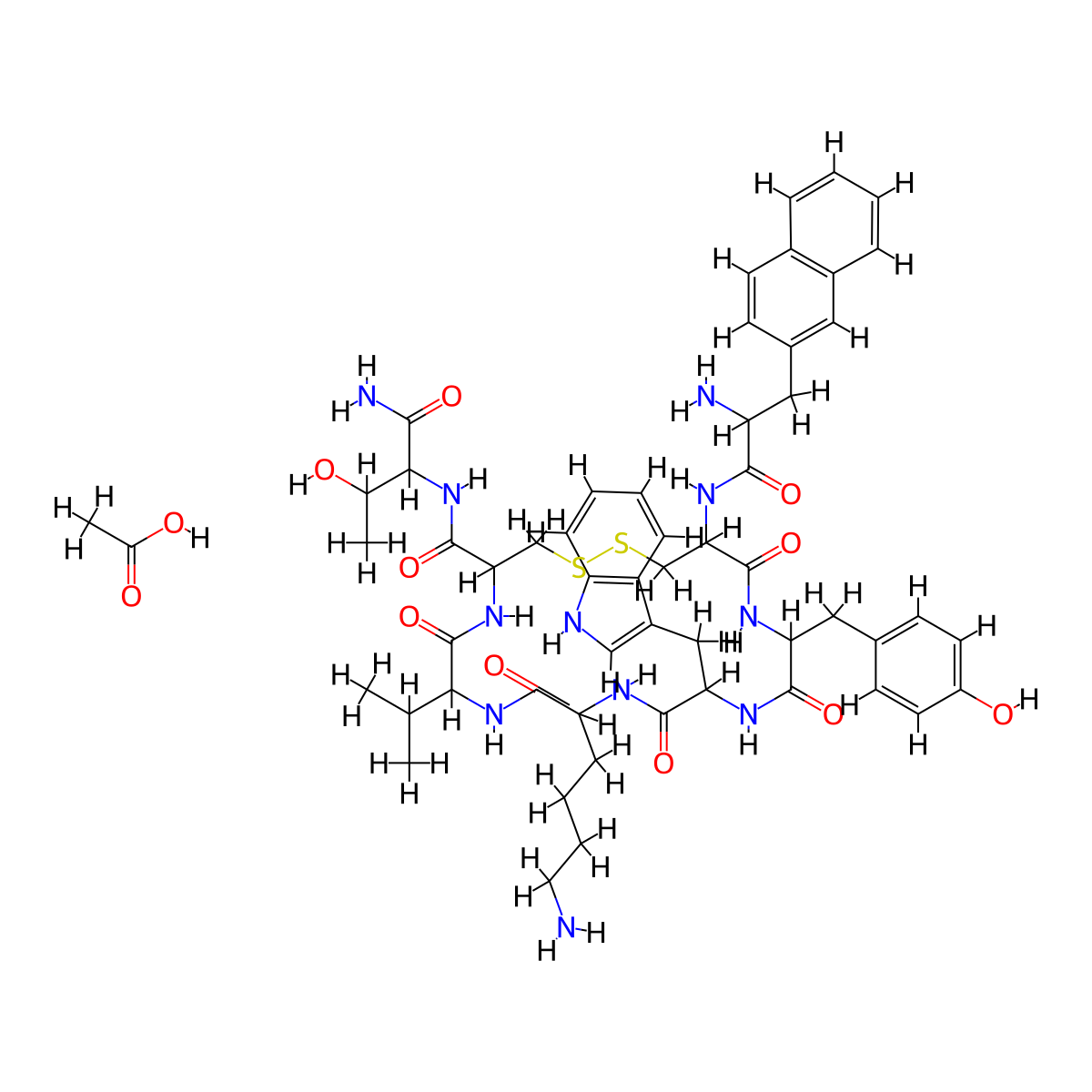 Lanreotide acetate (108736-35-2 free base) molecular structure, CAS 2378114-72-6