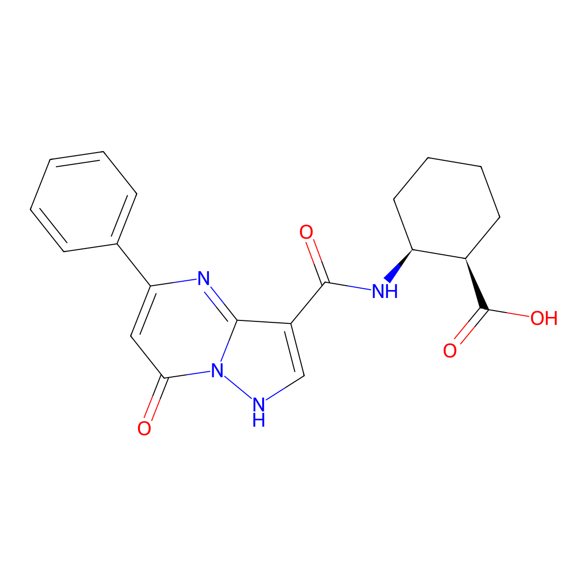 (1R,2S)-2-(7-Hydroxy-5-phenylpyrazolo[1,5-a]pyrimidine-3-carboxamido)cyclohexanecarboxylic acid molecular structure, CAS 2378173-15-8