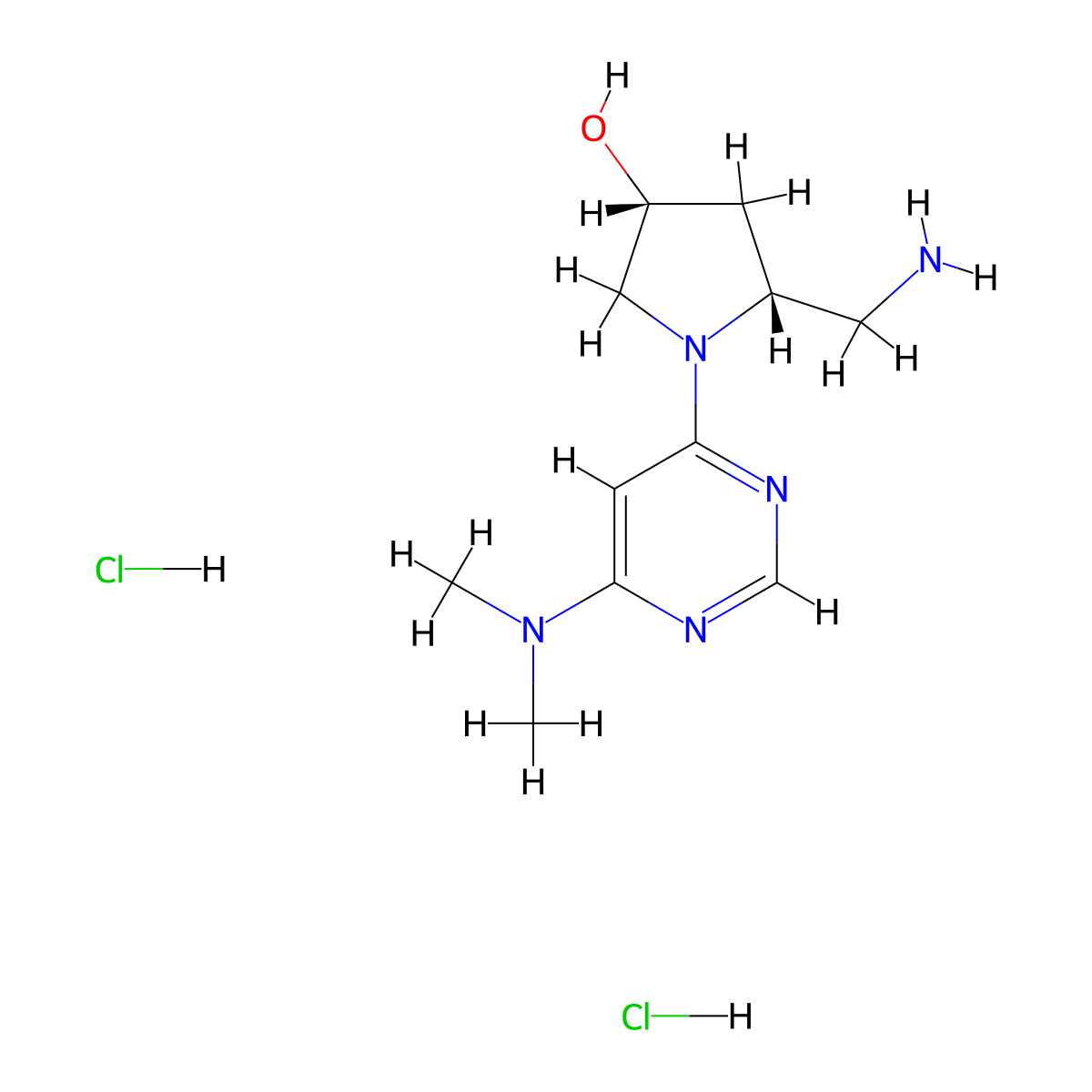 (3R,5R)-5-(Aminomethyl)-1-[6-(dimethylamino)pyrimidin-4-yl]pyrrolidin-3-ol;dihydrochloride molecular structure, CAS 2378489-81-5