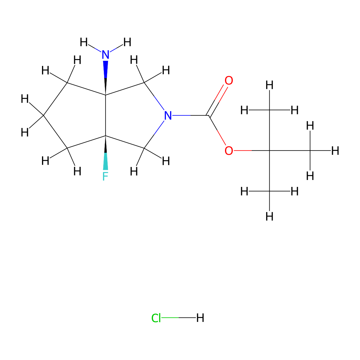 rac-tert-butyl (3aR,6aS)-3a-amino-6a-fluoro-octahydrocyclopenta[c]pyrrole-2-carboxylate hydrochloride molecular structure, CAS 2378489-98-4
