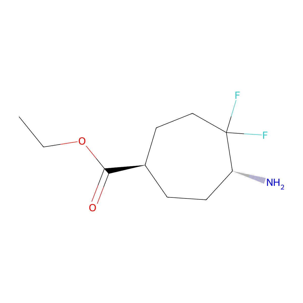Ethyl (1R,5R)-5-amino-4,4-difluorocycloheptane-1-carboxylate molecular structure, CAS 2378490-02-7
