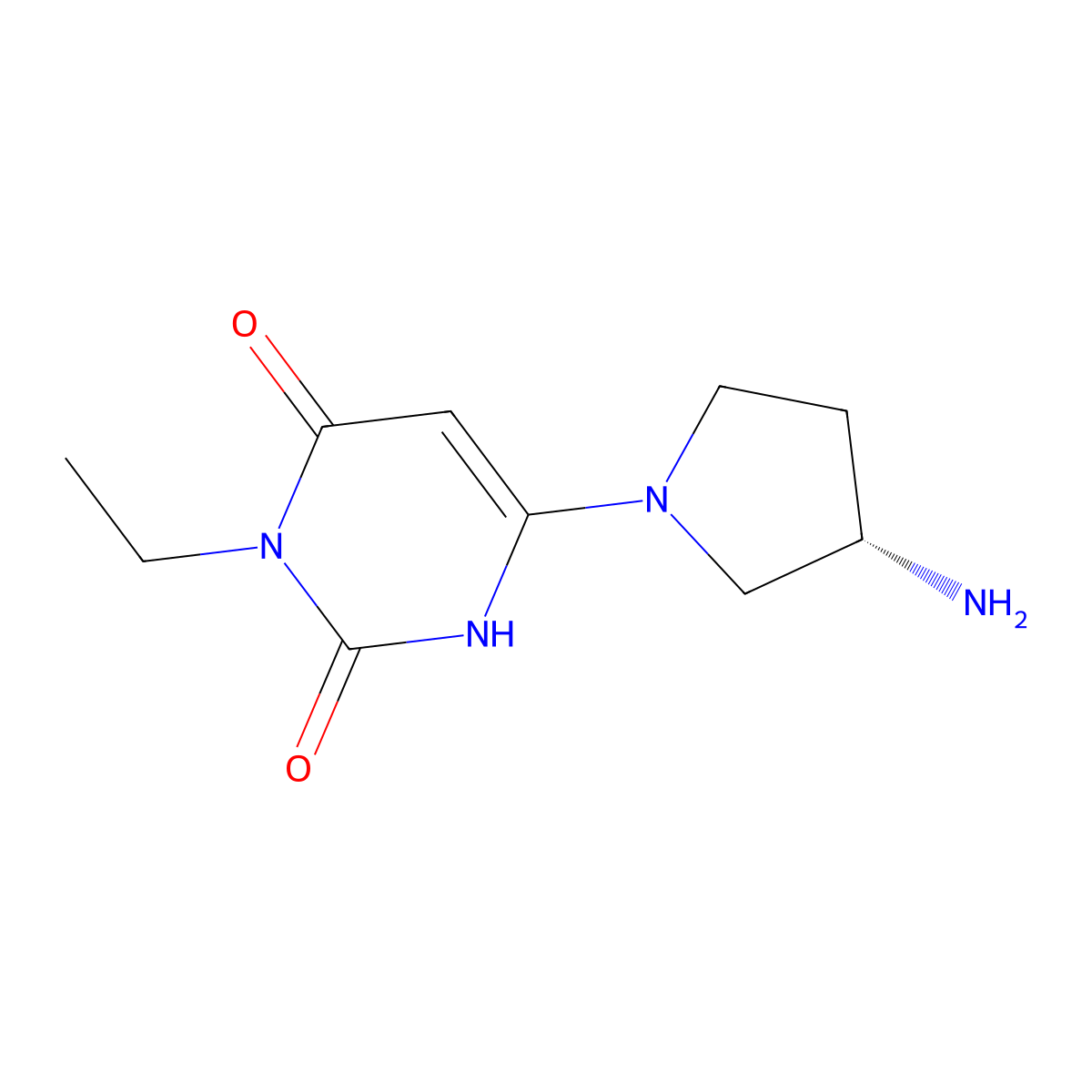 6-[(3S)-3-aminopyrrolidin-1-yl]-3-ethyl-1,2,3,4-tetrahydropyrimidine-2,4-dione molecular structure, CAS 2378490-09-4