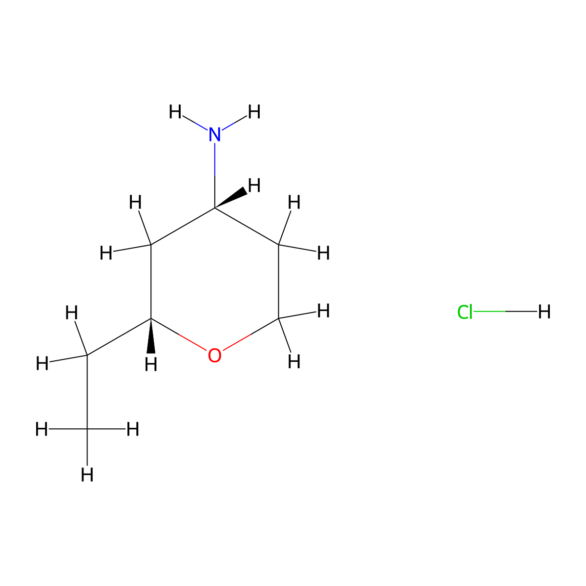 rac-(2R,4R)-2-ethyloxan-4-amine hydrochloride molecular structure, CAS 2378490-13-0
