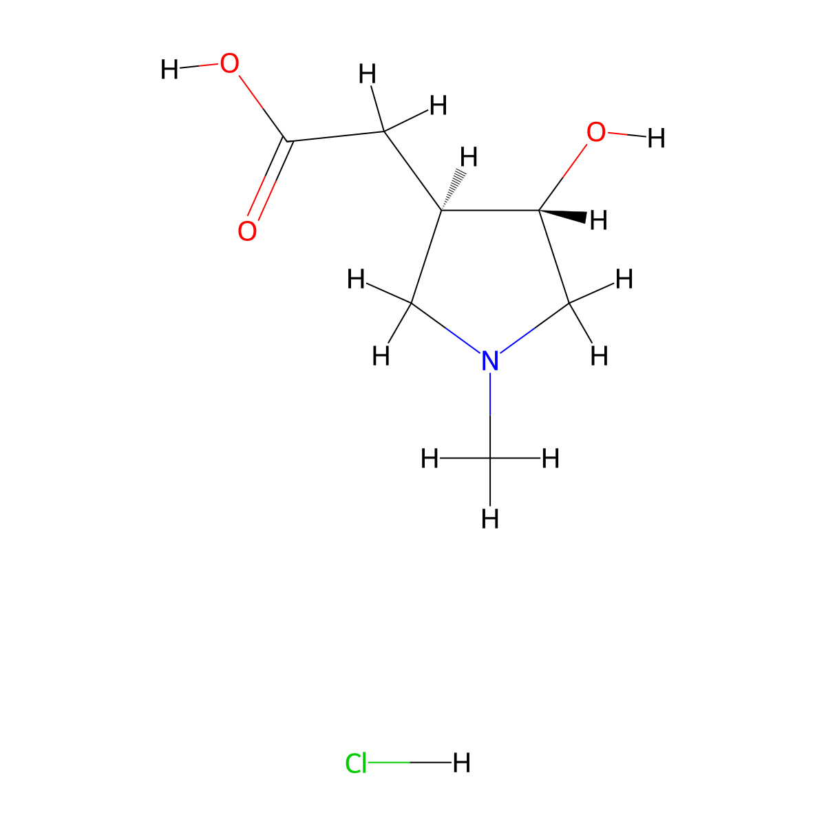 rac-2-[(3R,4S)-4-hydroxy-1-methylpyrrolidin-3-yl]aceticacidhydrochloride,trans molecular structure, CAS 2378490-20-9