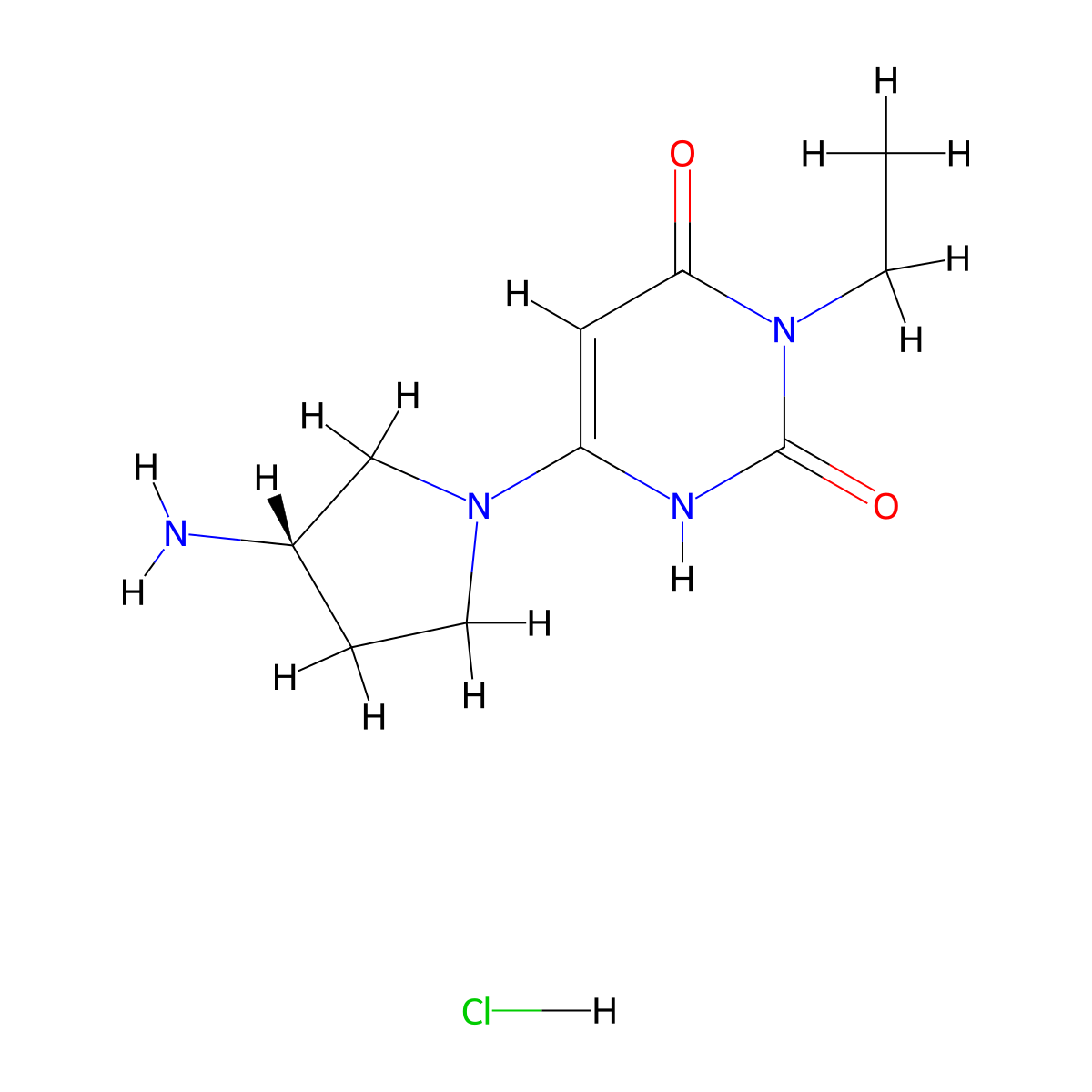 6-[(3S)-3-aminopyrrolidin-1-yl]-3-ethyl-1,2,3,4-tetrahydropyrimidine-2,4-dionehydrochloride molecular structure, CAS 2378490-24-3