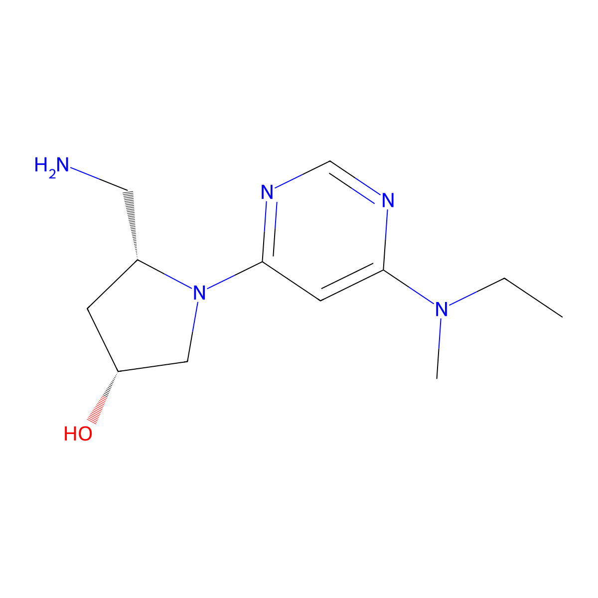 (3R,5R)-5-(aminomethyl)-1-{6-[ethyl(methyl)amino]pyrimidin-4-yl}pyrrolidin-3-ol molecular structure, CAS 2378490-33-4