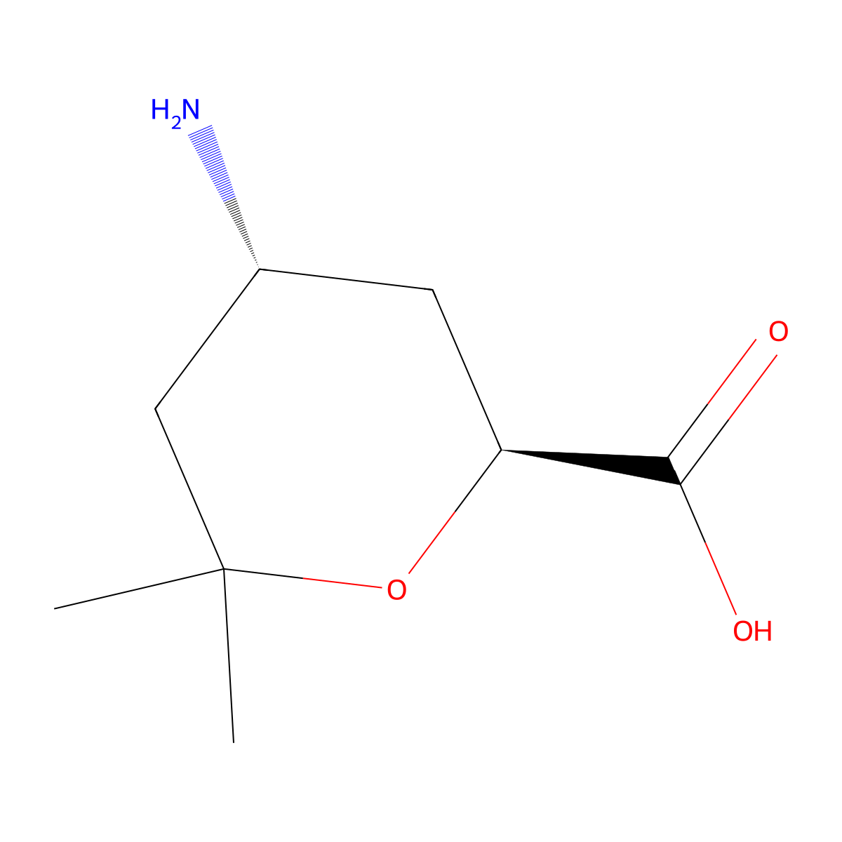 rac-(2R,4S)-4-amino-6,6-dimethyloxane-2-carboxylic acid molecular structure, CAS 2378490-40-3