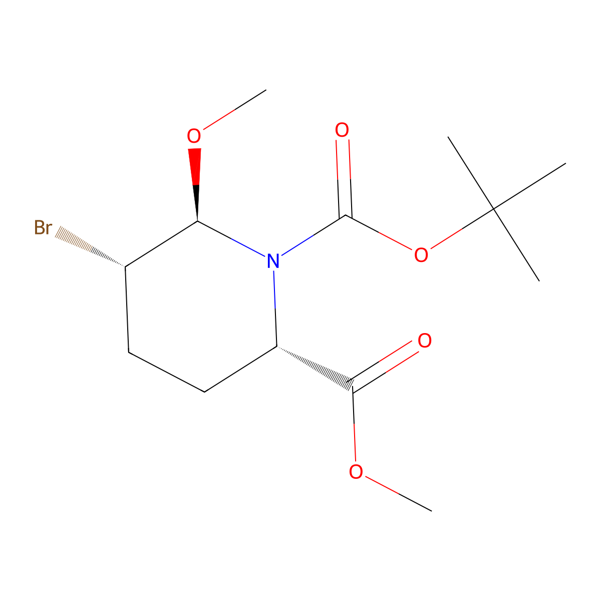 rac-1-tert-butyl2-methyl(2R,5R,6S)-5-bromo-6-methoxypiperidine-1,2-dicarboxylate molecular structure, CAS 2378490-44-7