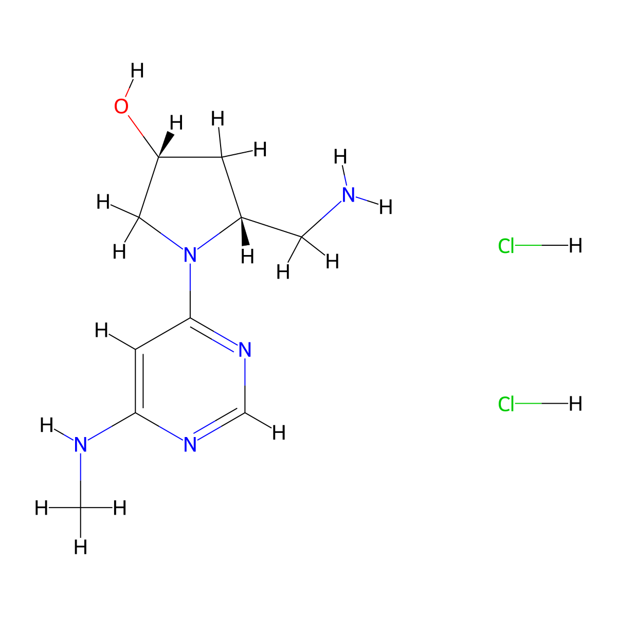 (3R,5R)-5-(aminomethyl)-1-[6-(methylamino)pyrimidin-4-yl]pyrrolidin-3-ol dihydrochloride molecular structure, CAS 2378490-76-5