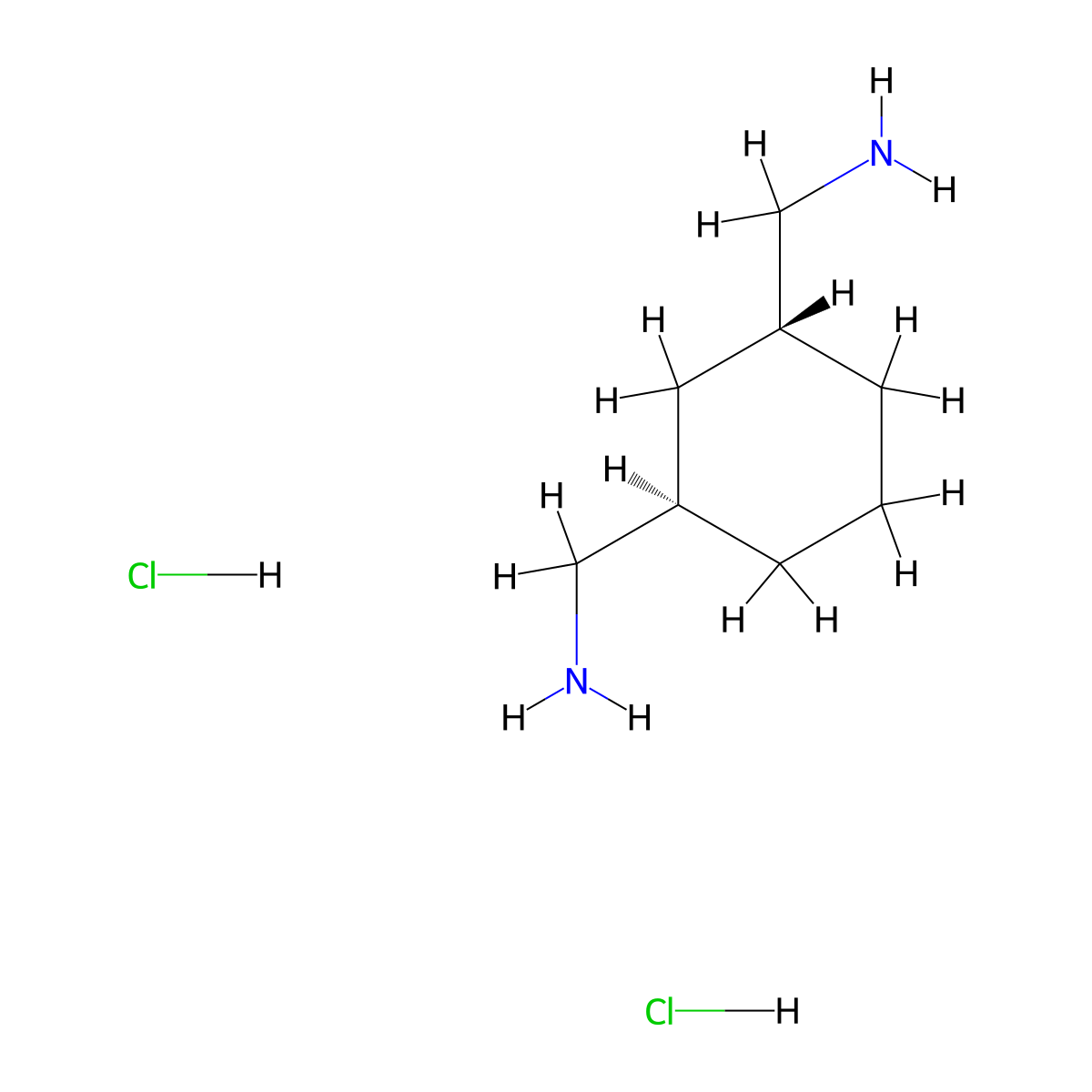 rac-[(1R,3R)-3-(aminomethyl)cyclohexyl]methanaminedihydrochloride,trans molecular structure, CAS 2378490-79-8