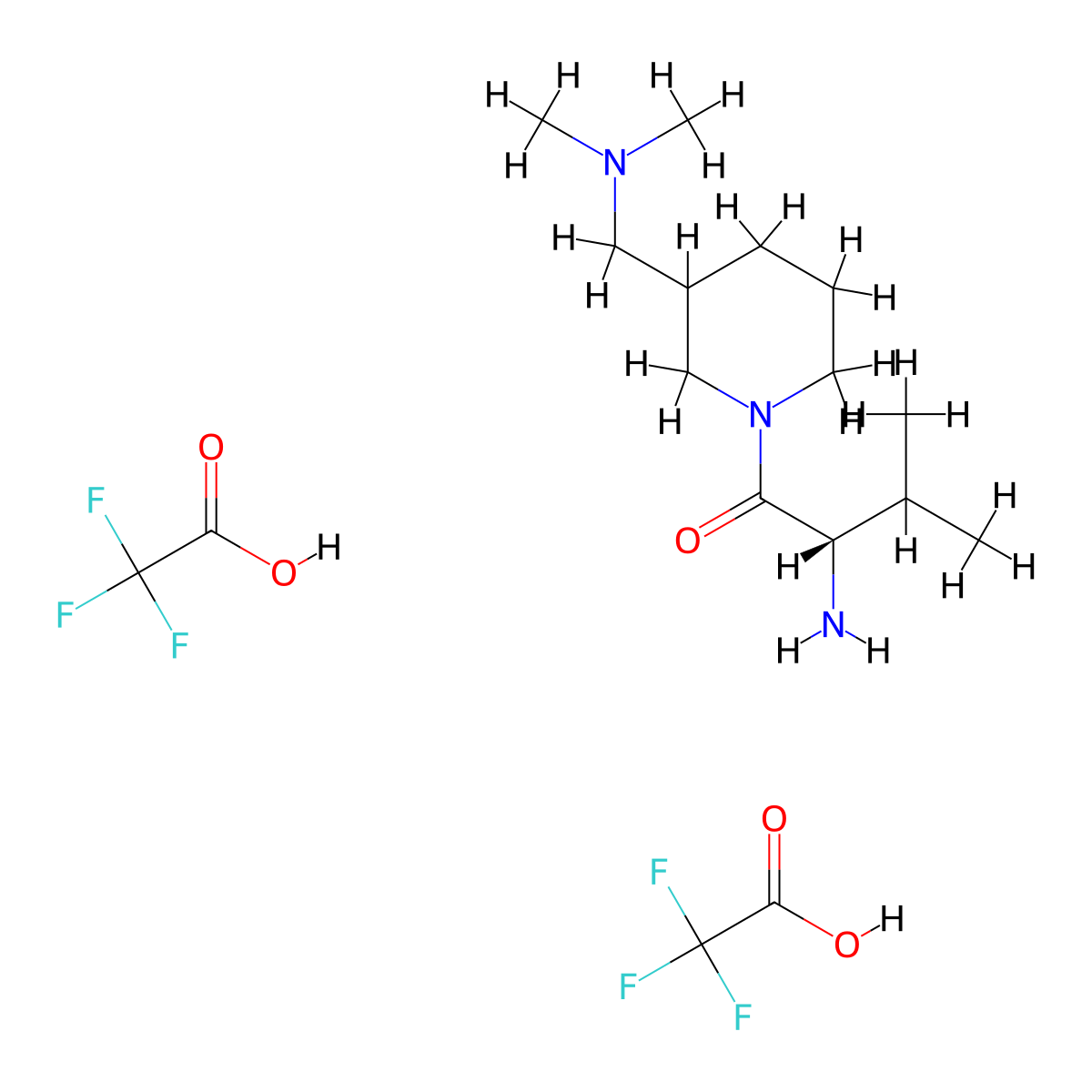 (2S)-2-amino-1-{3-[(dimethylamino)methyl]piperidin-1-yl}-3-methylbutan-1-one, bis(trifluoroacetic acid) molecular structure, CAS 2378496-90-1