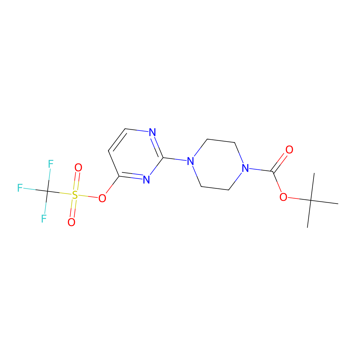 Tert-butyl 4-[4-(trifluoromethylsulfonyloxy)pyrimidin-2-yl]piperazine-1-carboxylate molecular structure, CAS 2378501-21-2