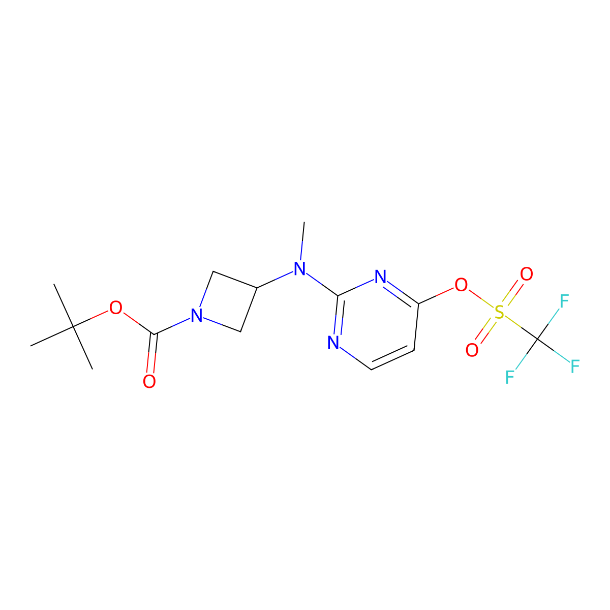 Tert-butyl 3-(methyl(4-(trifluoromethanesulfonyloxy)pyrimidin-2-yl)amino)azetidine-1-carboxylate molecular structure, CAS 2378501-26-7