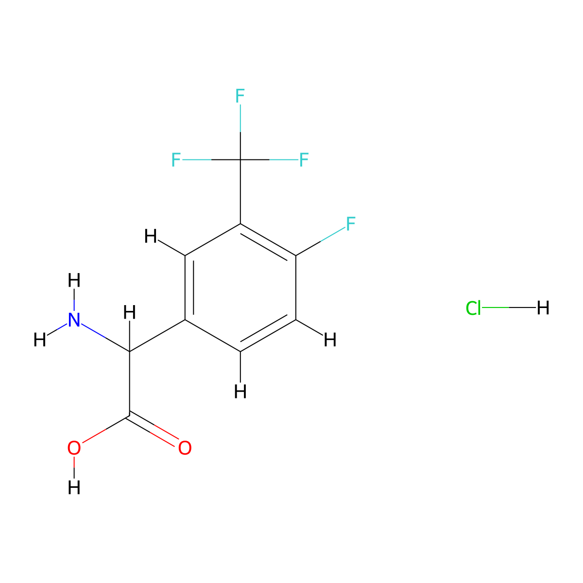 2-Amino-2-[4-fluoro-3-(trifluoromethyl)phenyl]acetic acid hydrochloride molecular structure, CAS 2378501-29-0