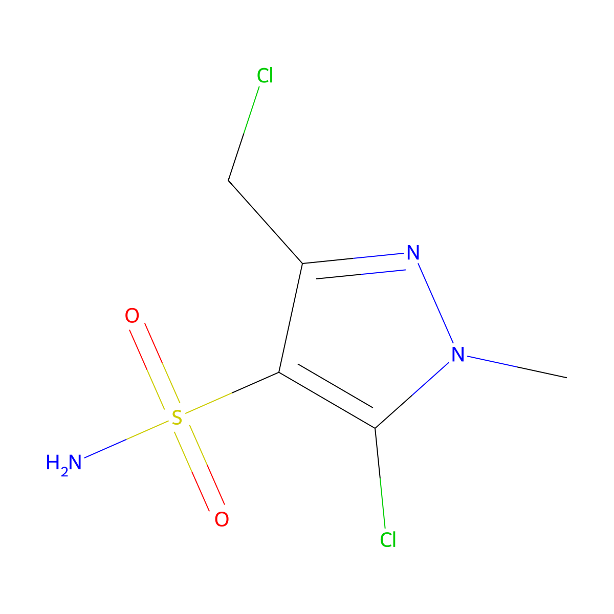 5-chloro-3-(chloromethyl)-1-methyl-1H-pyrazole-4-sulfonamide molecular structure, CAS 2378501-39-2