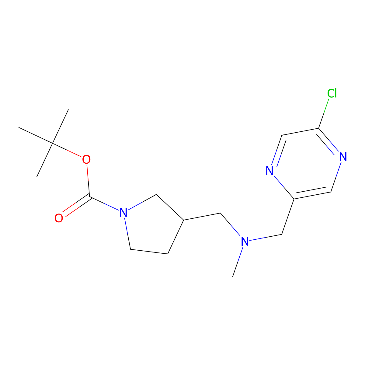 Tert-butyl 3-({[(5-chloropyrazin-2-yl)methyl](methyl)amino}methyl)pyrrolidine-1-carboxylate molecular structure, CAS 2378501-42-7
