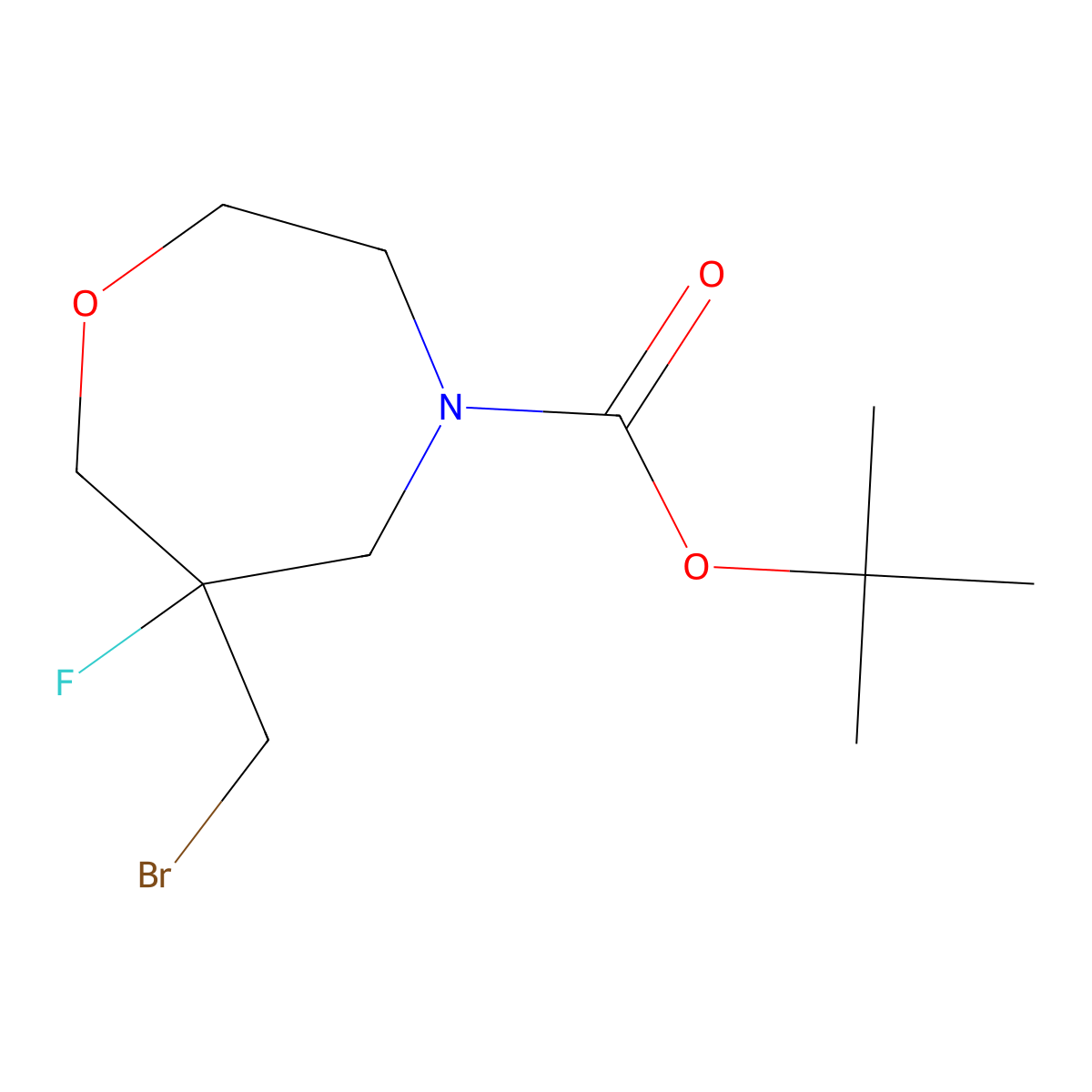 Tert-butyl 6-(bromomethyl)-6-fluoro-1,4-oxazepane-4-carboxylate molecular structure, CAS 2378501-48-3