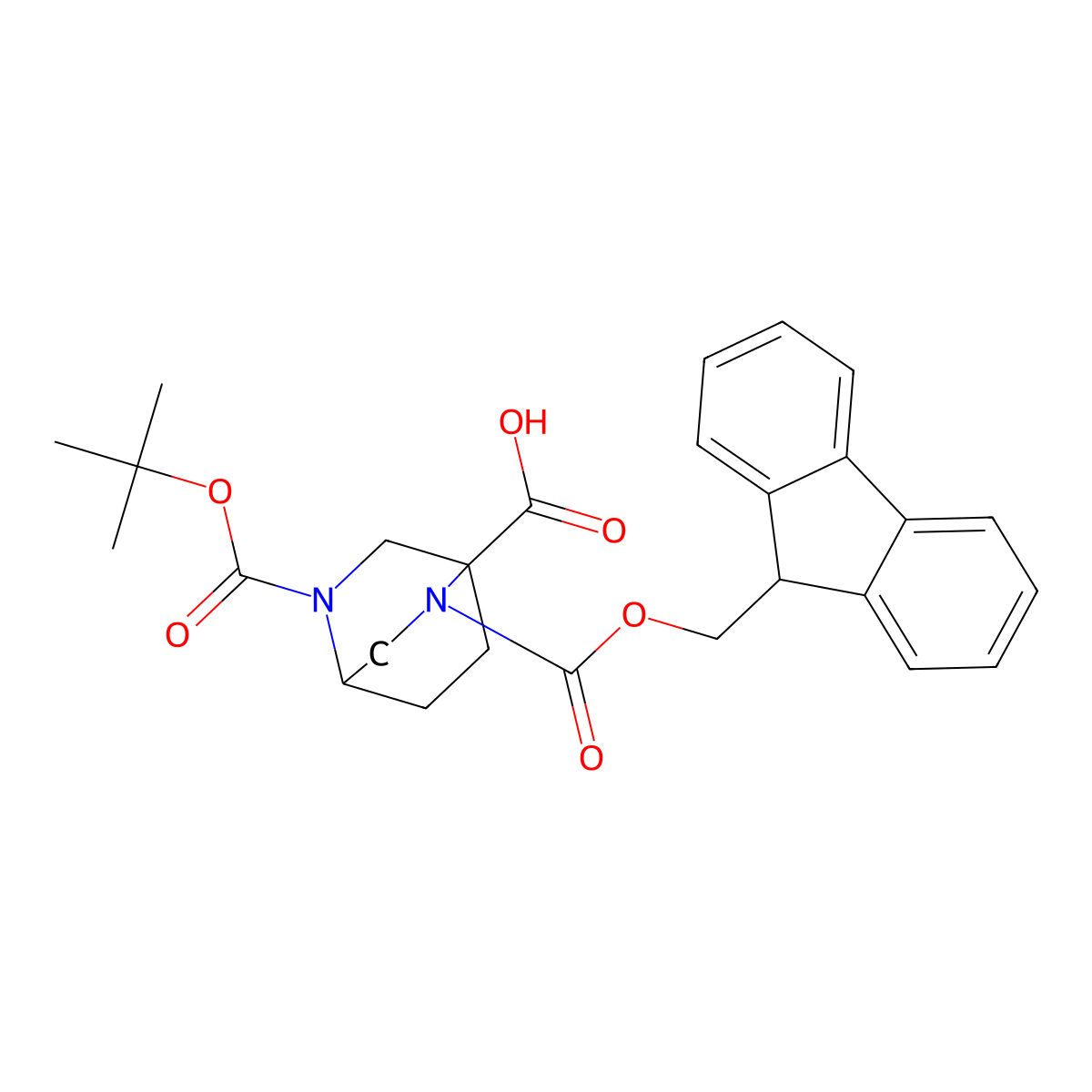 2-(9H-Fluoren-9-ylmethoxycarbonyl)-5-[(2-methylpropan-2-yl)oxycarbonyl]-2,5-diazabicyclo[2.2.2]octane-1-carboxylic acid molecular structure, CAS 2378501-50-7