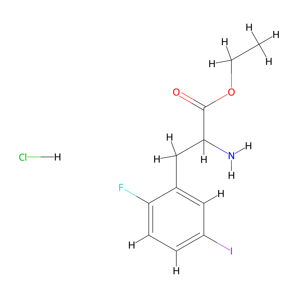 Ethyl 2-amino-3-(2-fluoro-5-iodophenyl)propanoate hydrochloride molecular structure, CAS 2378501-56-3