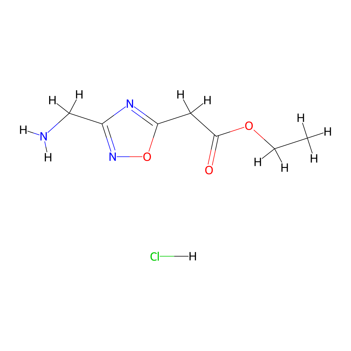 Ethyl 2-[3-(aminomethyl)-1,2,4-oxadiazol-5-yl]acetate hydrochloride molecular structure, CAS 2378501-66-5