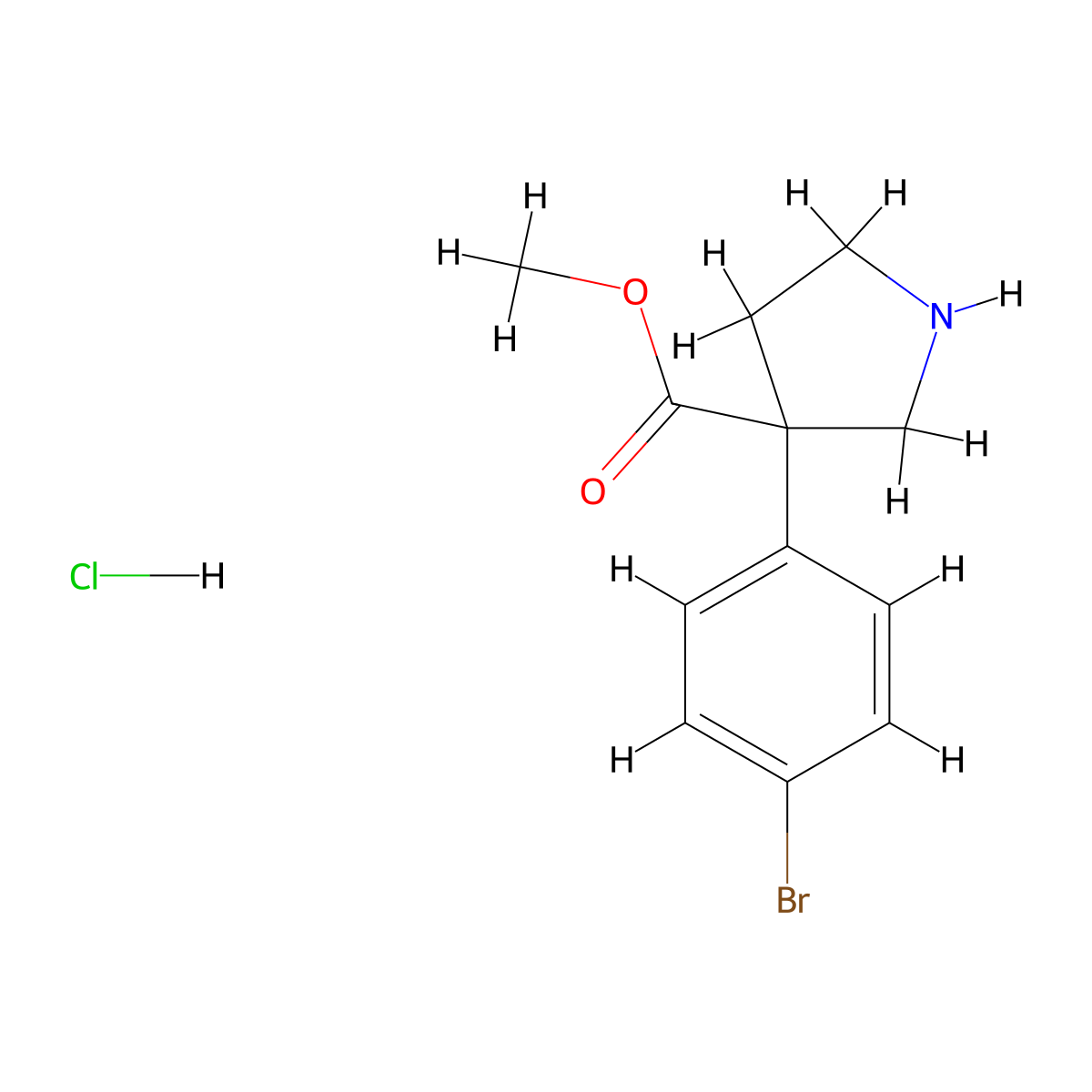 Methyl 3-(4-bromophenyl)pyrrolidine-3-carboxylate hydrochloride molecular structure, CAS 2378502-10-2