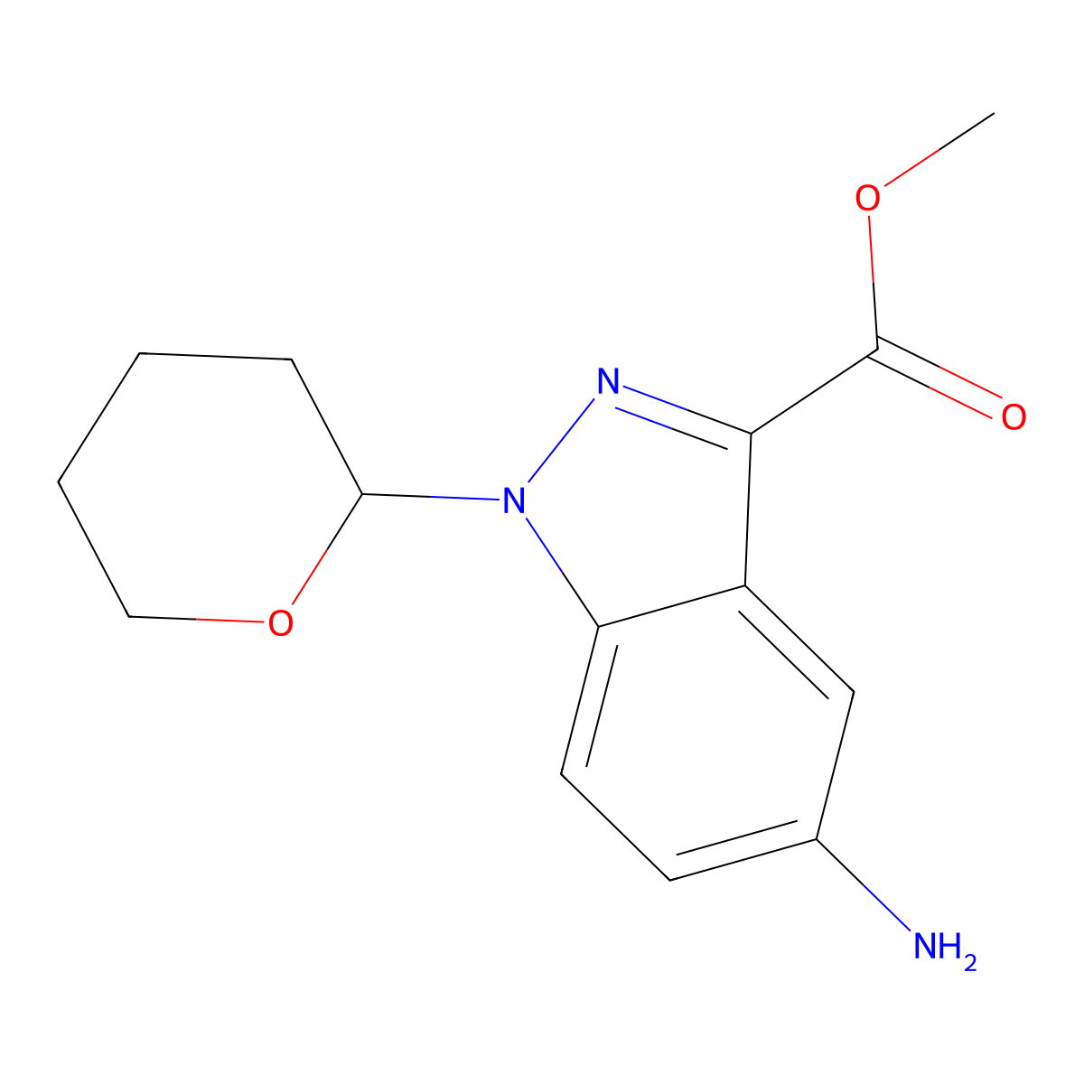 methyl5-amino-1-(oxan-2-yl)-1H-indazole-3-carboxylate molecular structure, CAS 2378502-16-8