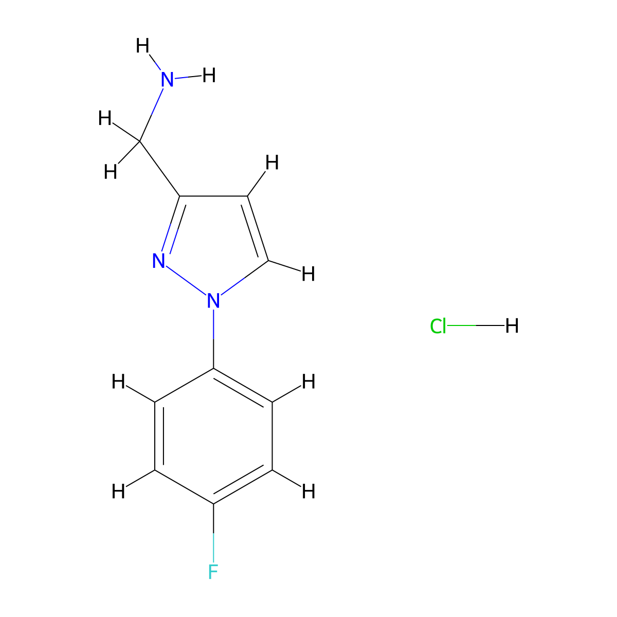 (1-(4-fluorophenyl)-1H-pyrazol-3-yl)methanamine hydrochloride molecular structure, CAS 2378502-24-8
