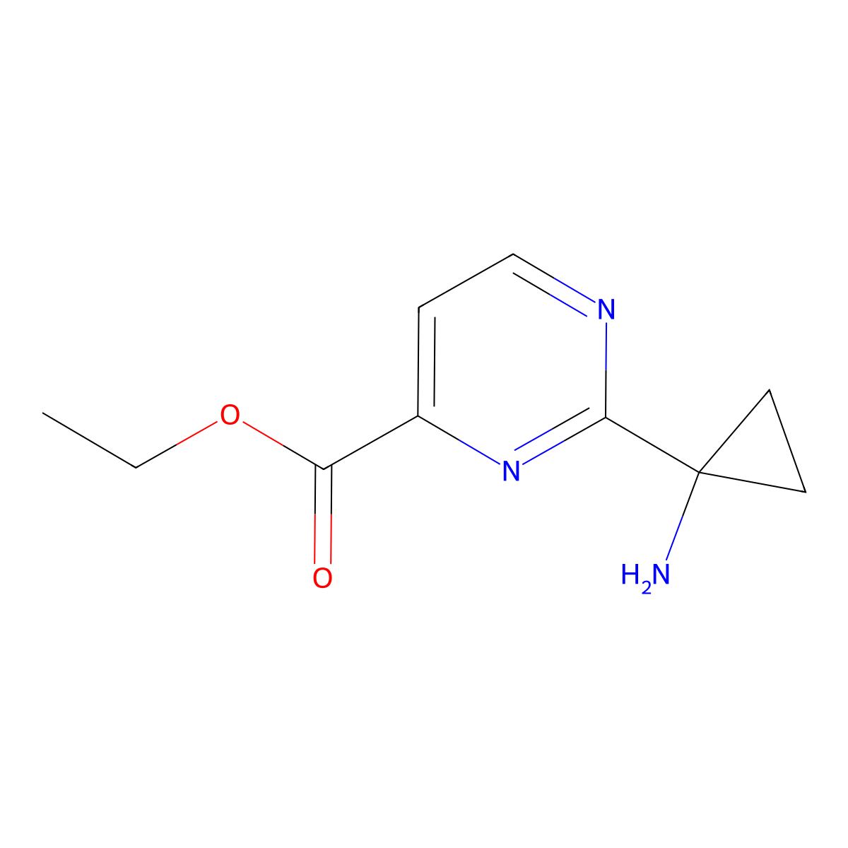 Ethyl 2-(1-aminocyclopropyl)pyrimidine-4-carboxylate molecular structure, CAS 2378502-66-8