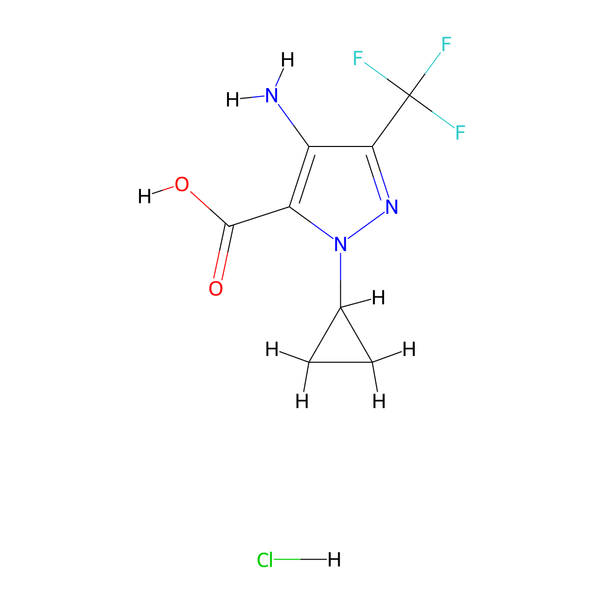 4-Amino-2-cyclopropyl-5-(trifluoromethyl)pyrazole-3-carboxylic acid;hydrochloride molecular structure, CAS 2378503-15-0