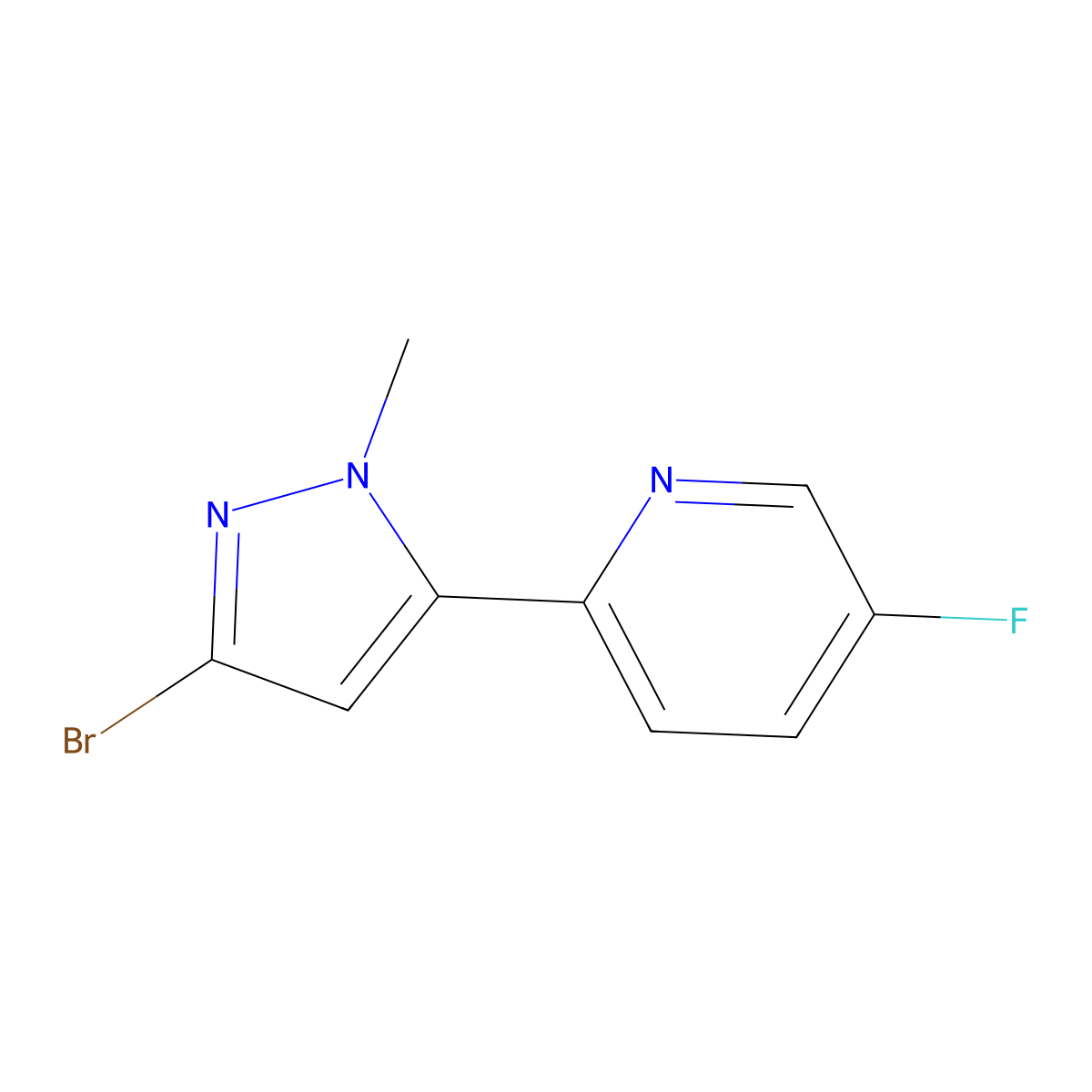 2-(3-bromo-1-methyl-1H-pyrazol-5-yl)-5-fluoropyridine molecular structure, CAS 2378503-16-1