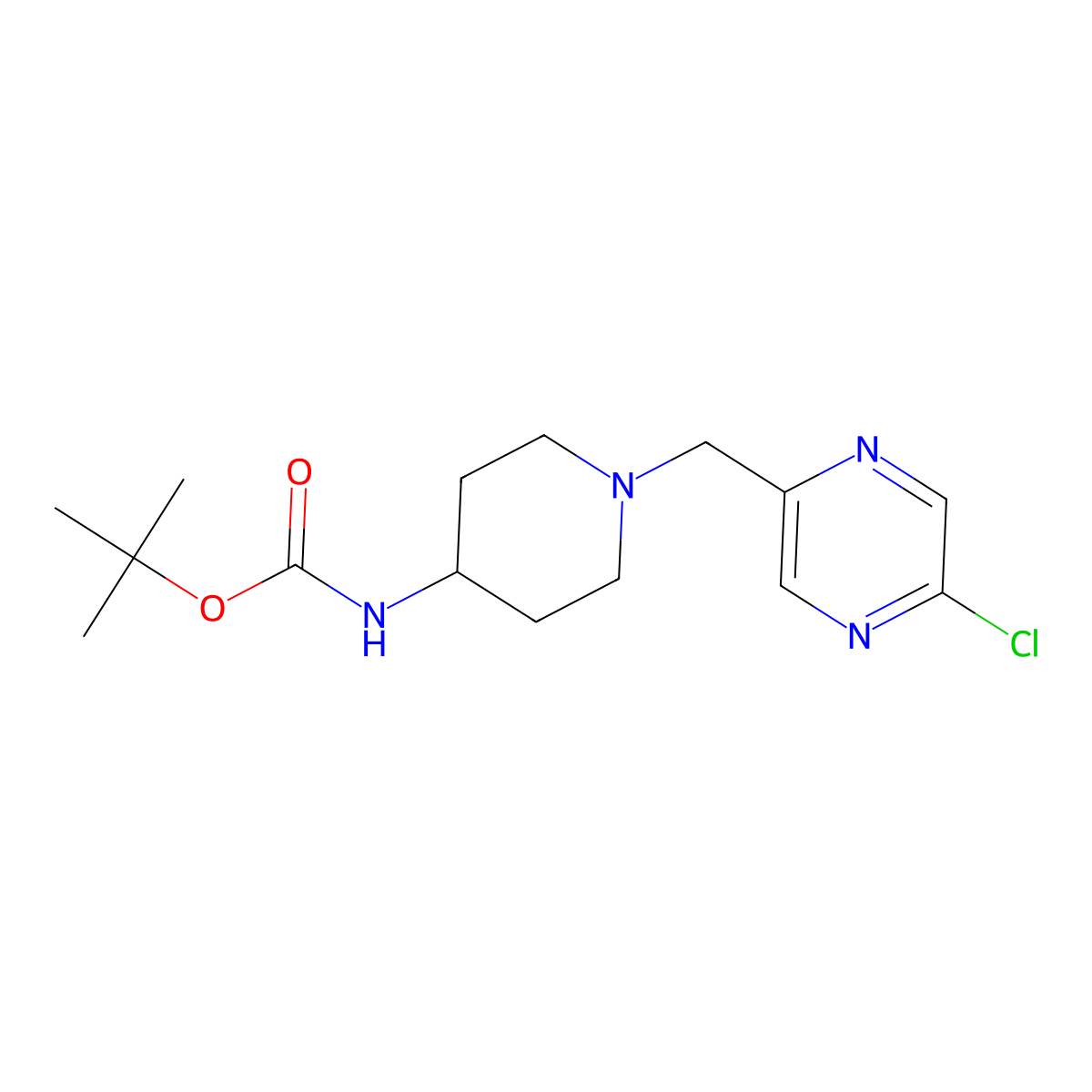 Tert-butyl N-[1-[(5-chloropyrazin-2-yl)methyl]piperidin-4-yl]carbamate molecular structure, CAS 2378503-17-2
