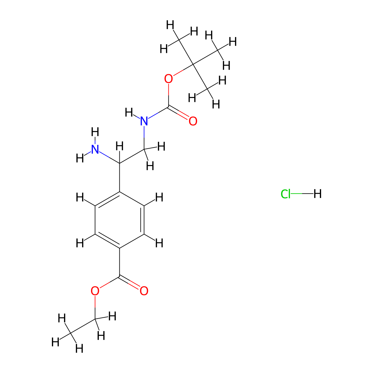 Ethyl 4-(1-amino-2-{[(tert-butoxy)carbonyl]amino}ethyl)benzoate hydrochloride molecular structure, CAS 2378503-32-1
