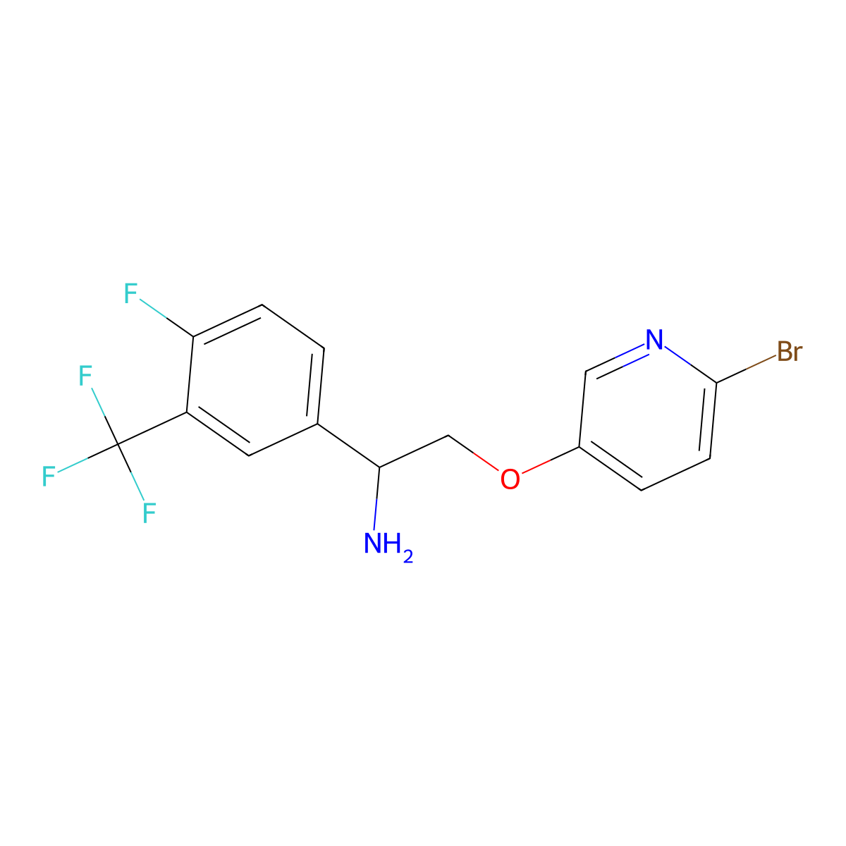 2-[(6-Bromopyridin-3-yl)oxy]-1-[4-fluoro-3-(trifluoromethyl)phenyl]ethan-1-amine molecular structure, CAS 2378503-35-4