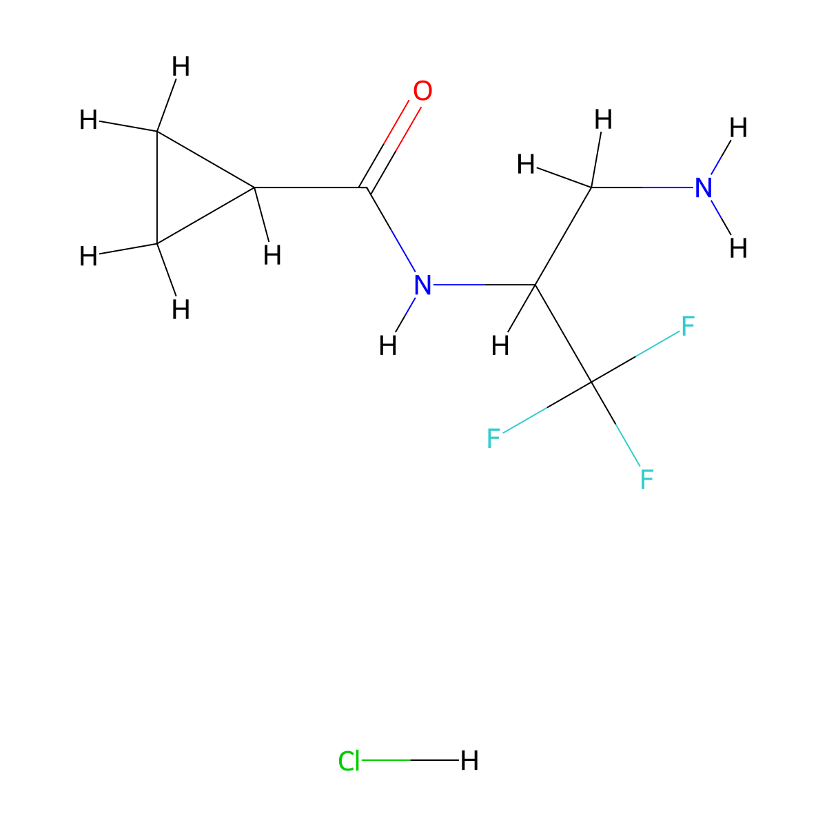 N-(3-amino-1,1,1-trifluoropropan-2-yl)cyclopropanecarboxamide hydrochloride molecular structure, CAS 2378503-39-8