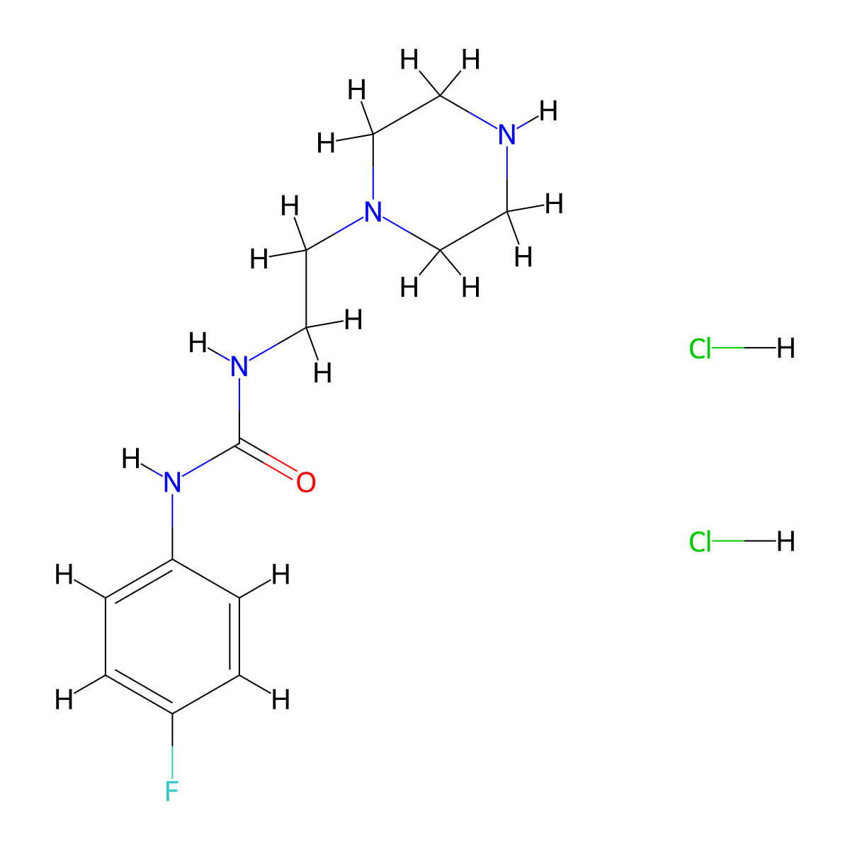 3-(4-Fluorophenyl)-1-[2-(piperazin-1-yl)ethyl]urea dihydrochloride molecular structure, CAS 2378503-44-5