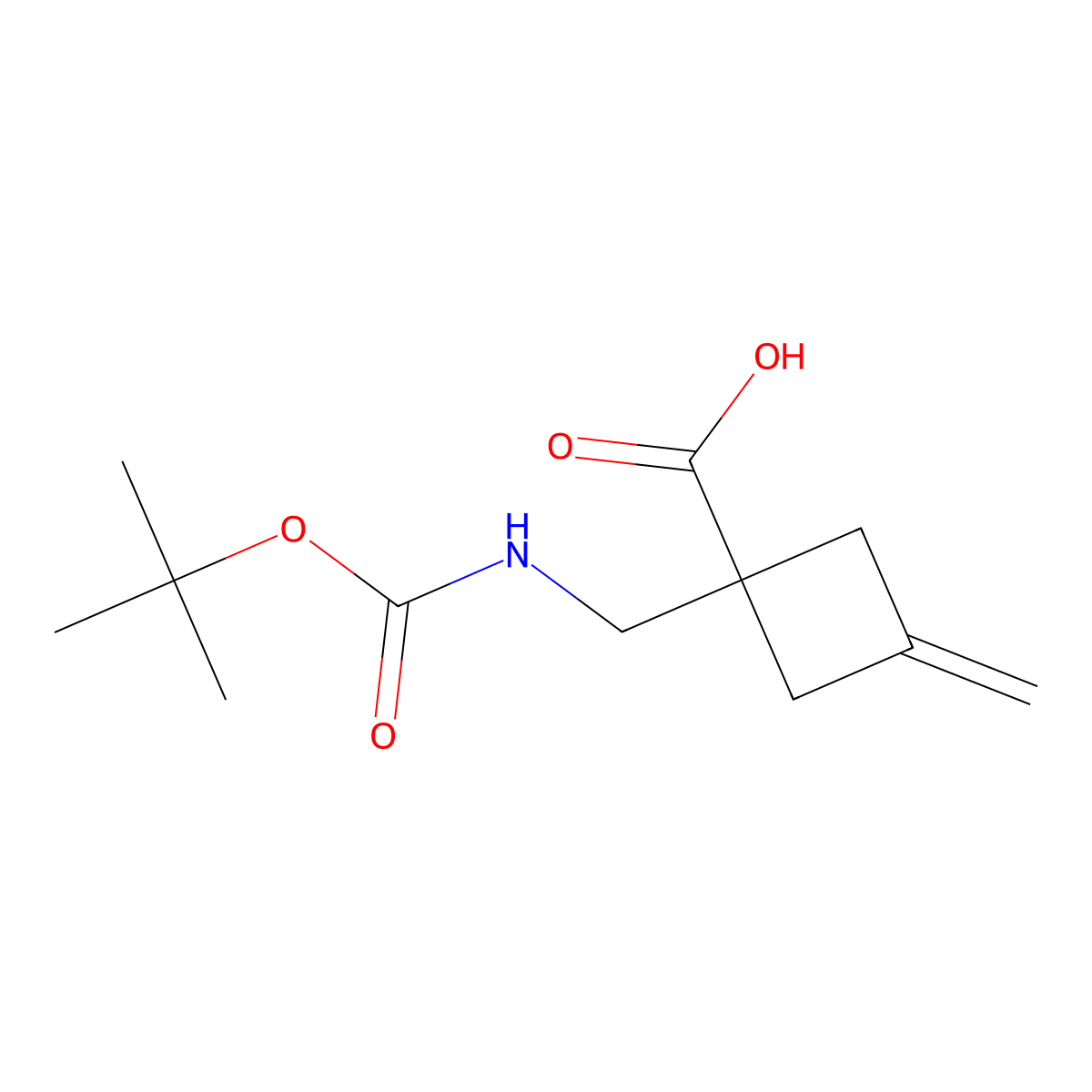 1-({[(Tert-butoxy)carbonyl]amino}methyl)-3-methylidenecyclobutane-1-carboxylic acid molecular structure, CAS 2378503-49-0