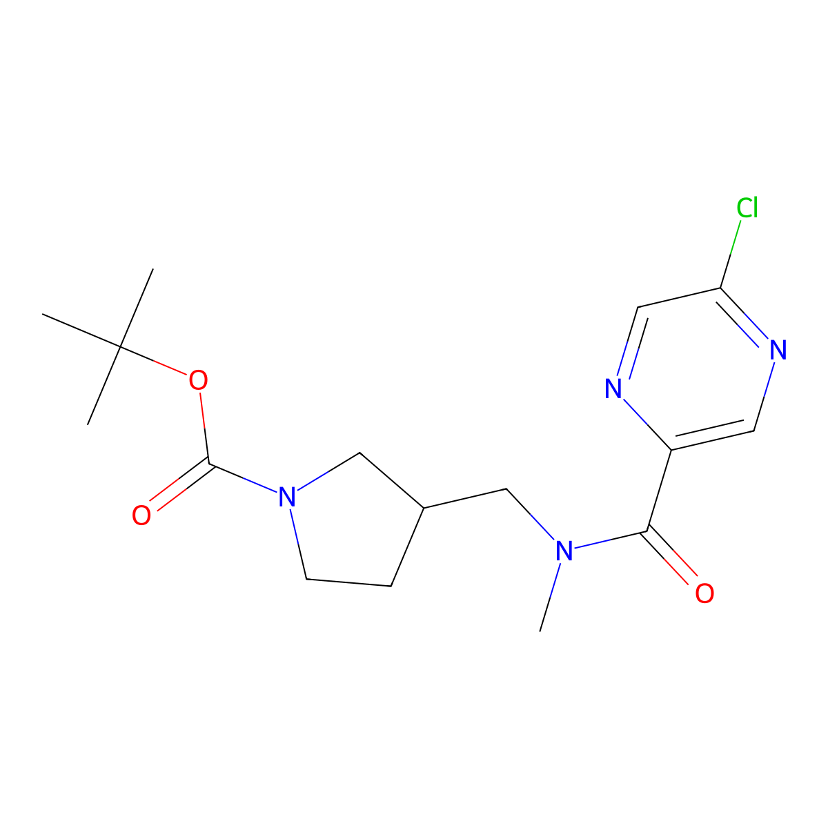 Tert-butyl 3-[[(5-chloropyrazine-2-carbonyl)-methylamino]methyl]pyrrolidine-1-carboxylate molecular structure, CAS 2378503-50-3